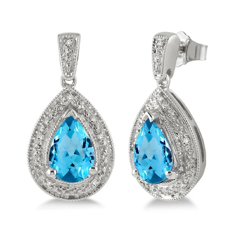 Satin gold earrings-Pear-shaped Blue Topaz & Diamond Earrings