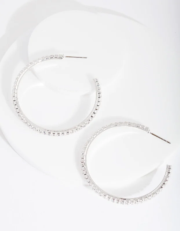 Light drop earrings-Silver Cubic Zirconia 45mm Hoop Earrings