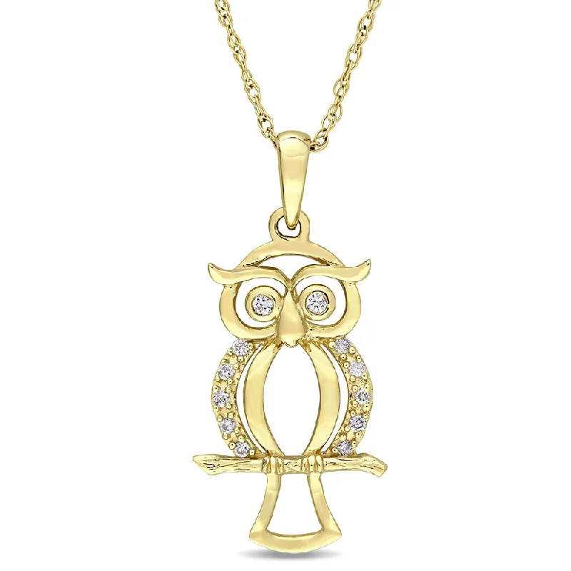 Vivid stone necklaces-Miadora 10k Yellow Gold Diamond Accent Dangling Owl Necklace - White