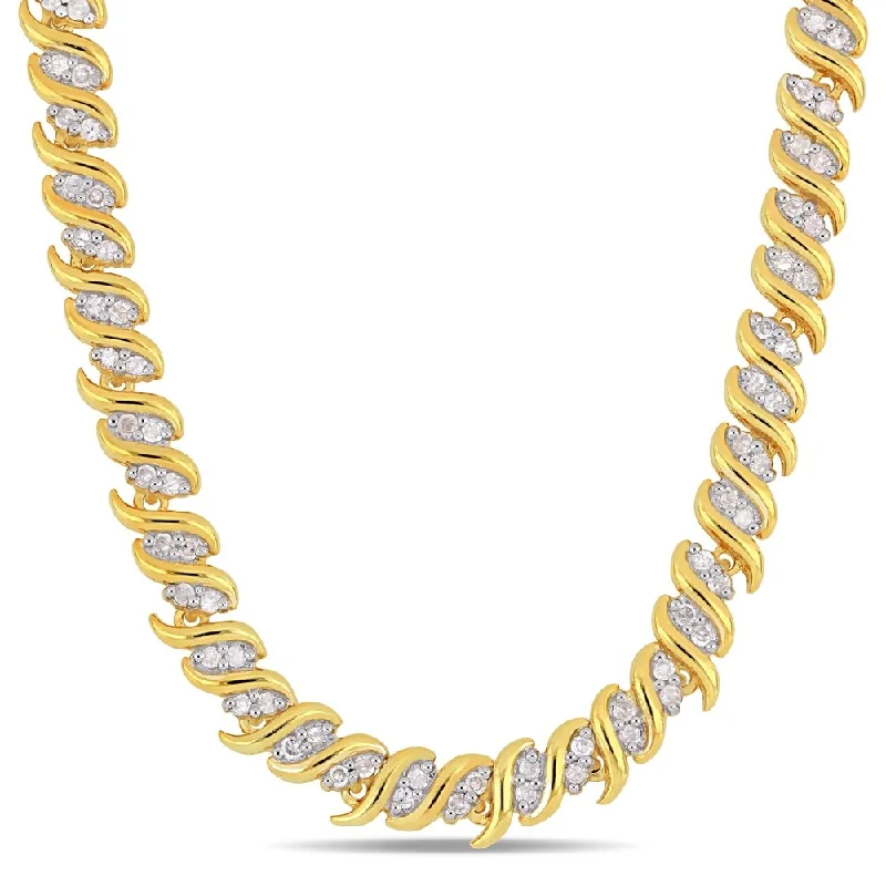 Smooth pendant necklaces-Miadora Yellow Plated Sterling Silver 2ct TDW Diamond S-Link Tennis Necklace