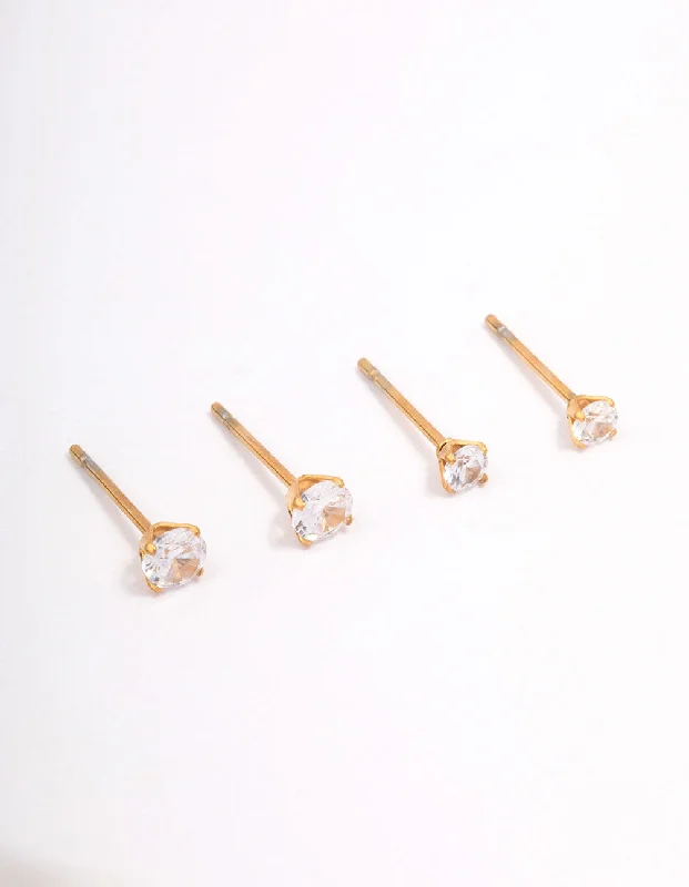 Oval dangle earrings-Gold Plated Surgical Steel Graduating Cubic Zirconia Stud Earring Pack