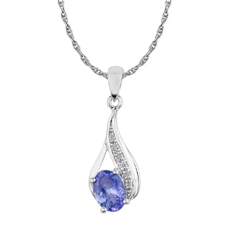 Agate gem necklaces-Viducci 10k White Gold Genuine Oval Tanzanite and Diamond Drop Pendant Necklace