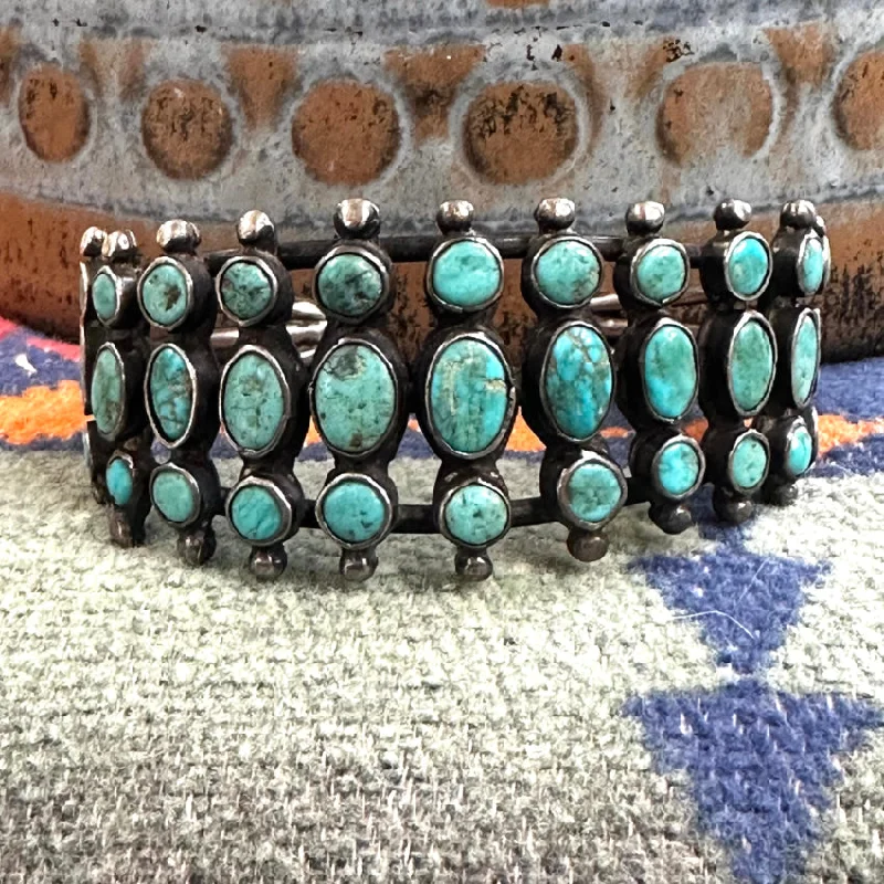 Pure link bangles-One of A Kind Early Navajo Triple Row Turquoise Sterling Bracelet