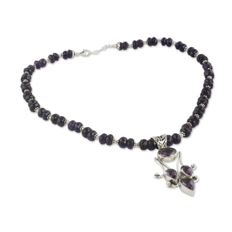 Pure crystal necklaces-Purples Sonnet 60 Carat Rondelle Beads with Faceted Amethyst Gemstones in 925 Sterling Silver Womens Pendant Necklace (India)