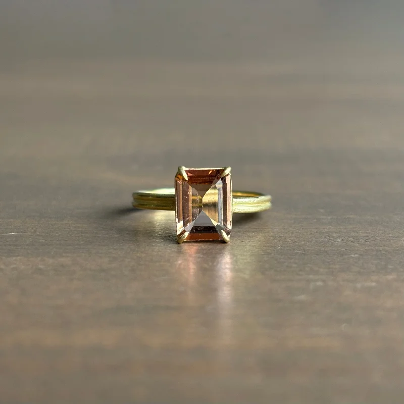 Emerald Cut Peach Tourmaline Mini Gem Ring