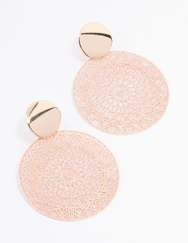 Light drop earrings-Gold Mixed Disc Filigree Drop Earrings