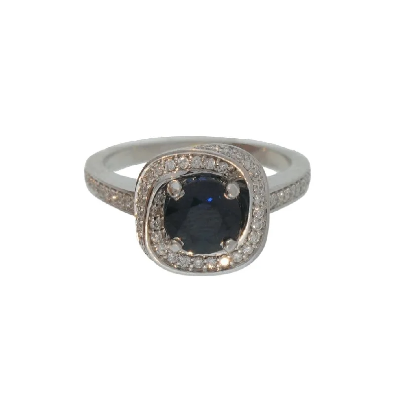 Spinel engagement rings-Blue Sapphire and Diamond Halo Ring