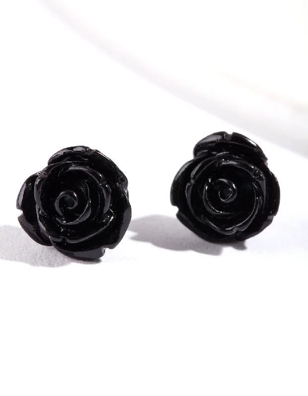 Surf motif earrings-Black Rose Stud Earrings