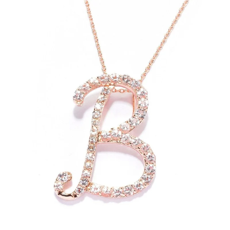 Crystal-twisted necklaces-18k Rose Gold over Sterling Silver Round Morganite Initial B Necklace