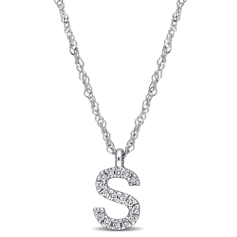 Multi-layer necklaces-Miadora 14k White Gold Diamond Accent S Initial Necklace - 9.1 mm x 17 inch x 5.3 mm - 9.1 mm x 17 inch x 5.3 mm