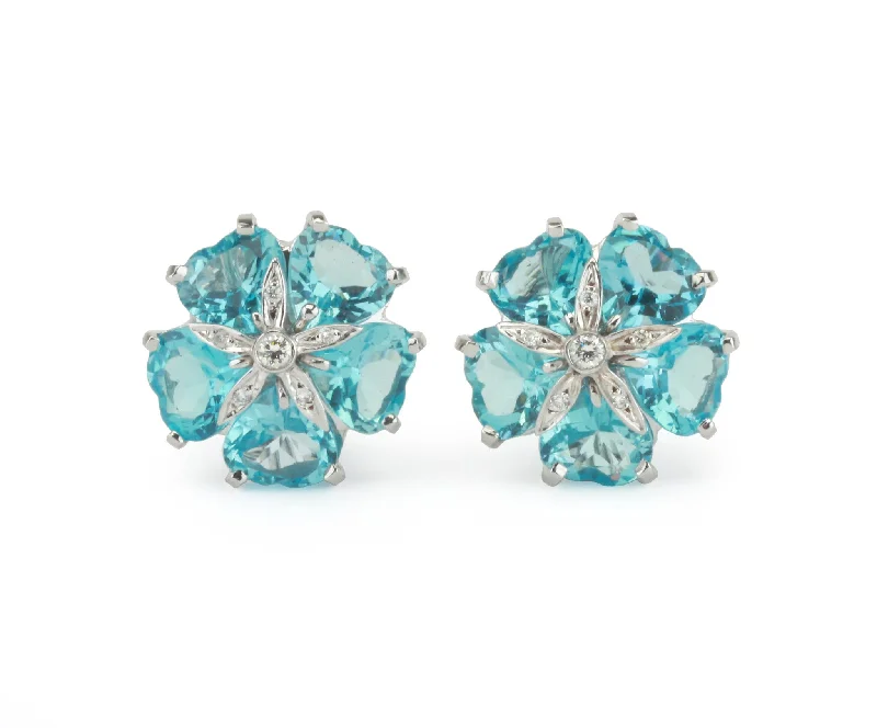 Flat knot earrings-18kt White Gold Sand Dollar Earring with Blue Topaz and Diamonds