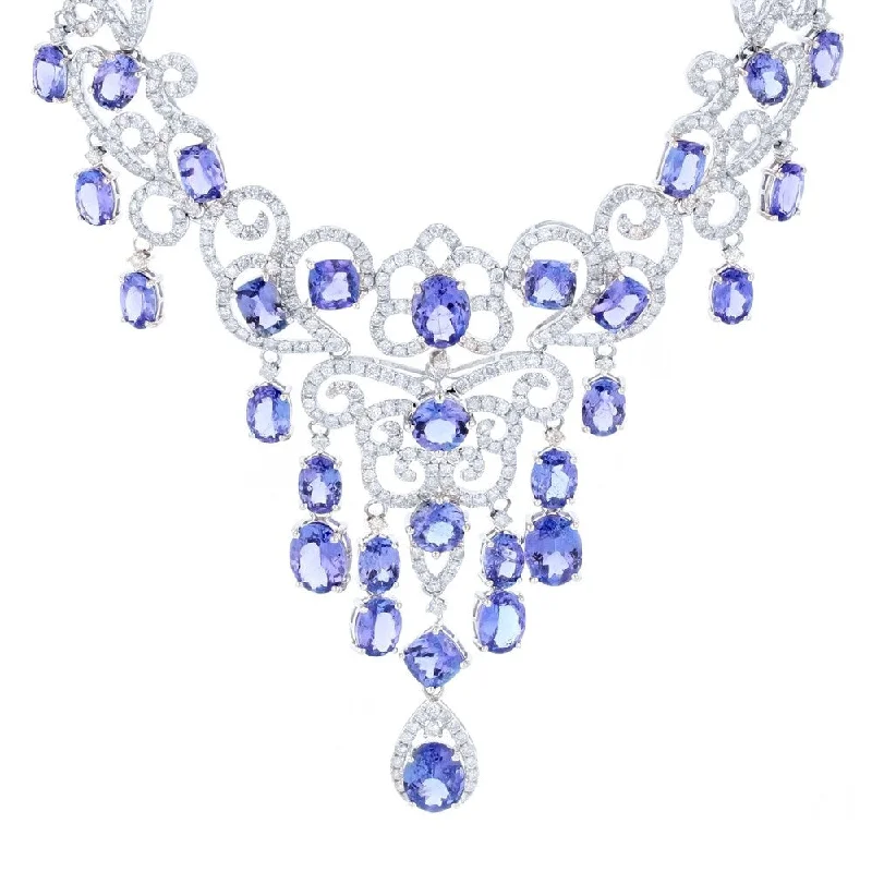 Coiled cord necklaces-Auriya 14k White Gold 40 3/4ct Tanzanite and 11ct TDW Diamond Necklace - Blue