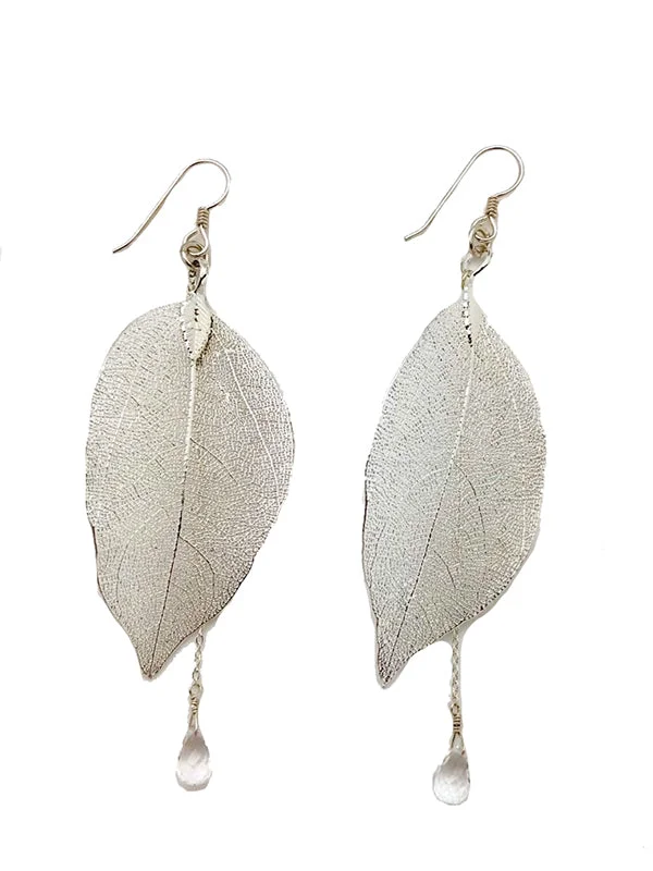 Trekker feather earrings-Silver Leaf Earrings