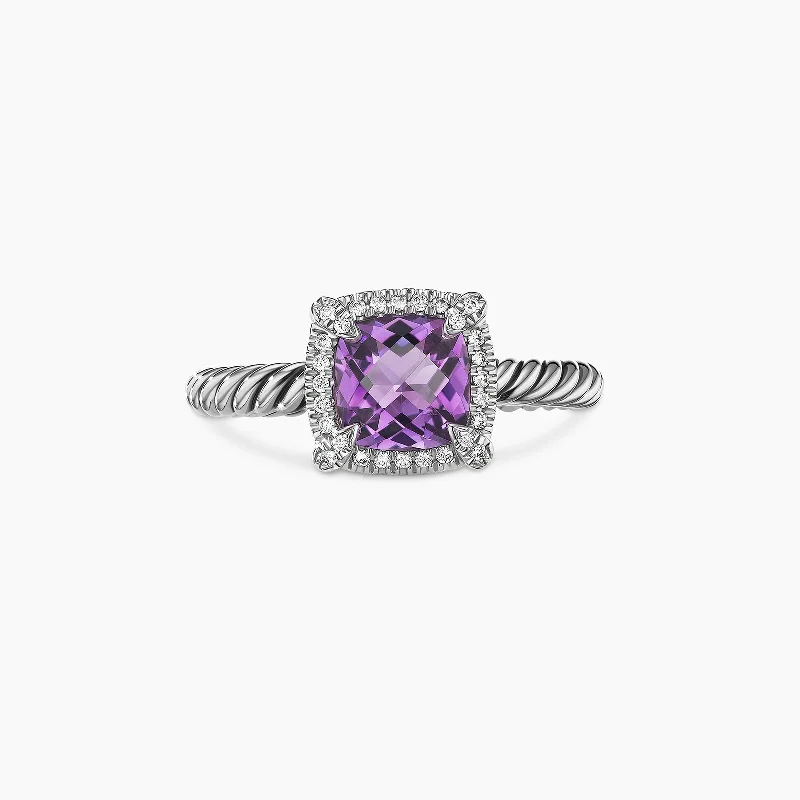 Organic shape engagement rings-Petite Chatelaine® Pavé Bezel Ring in Amethyst with Diamonds