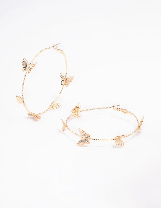 Bead weave earrings-Gold Butterfly Hoop Earrings