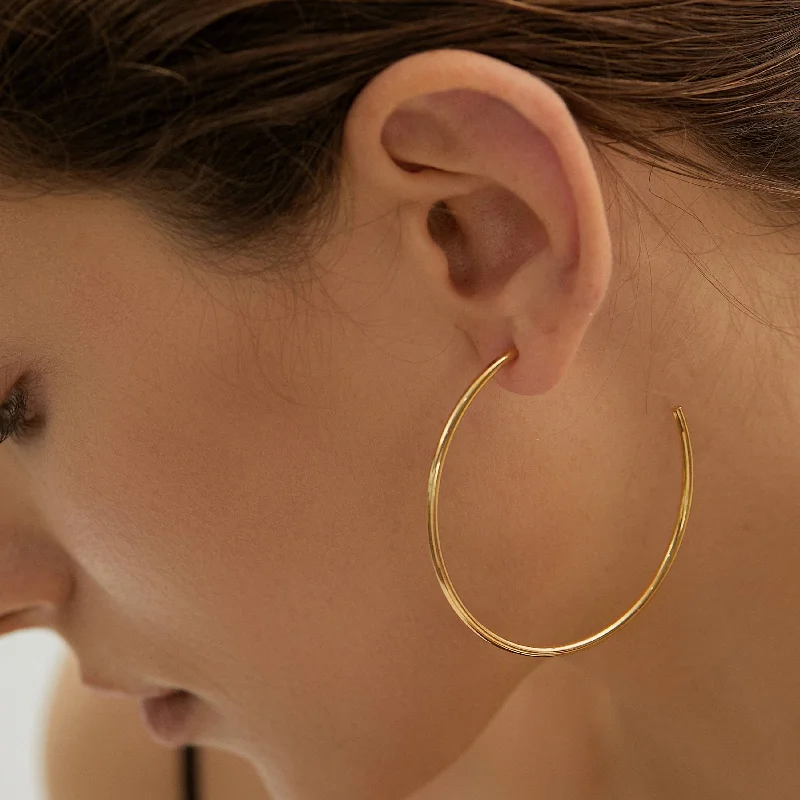 Wave drop earrings-Gold Hoop Large Statement Earrings