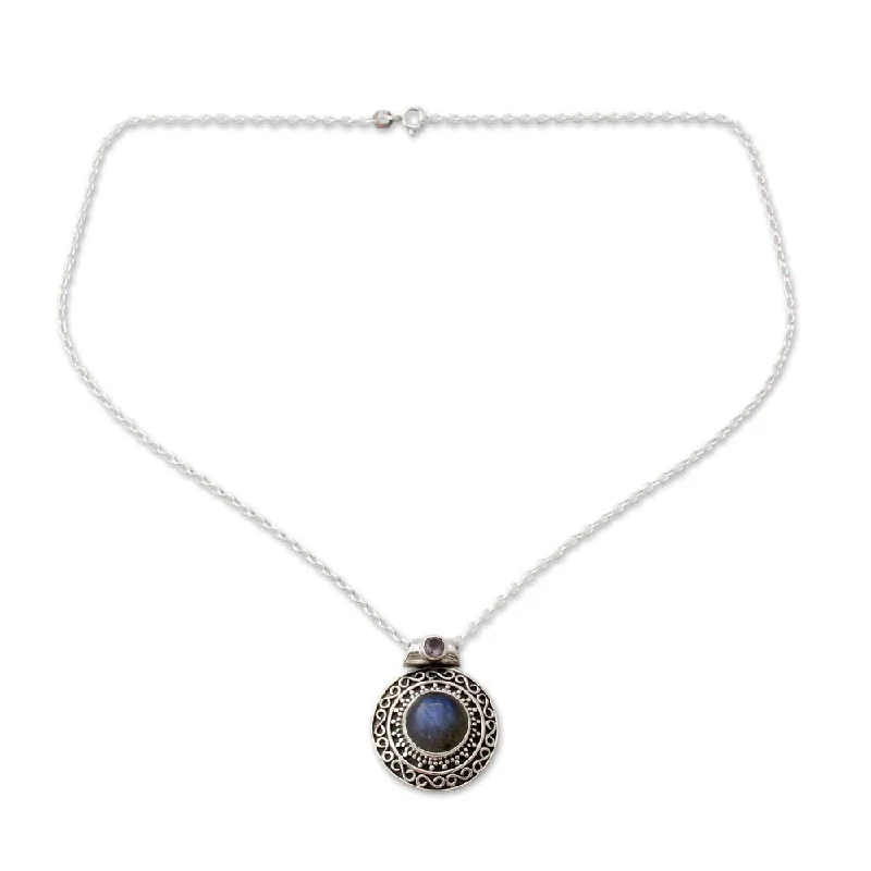 Carved monogram necklaces-Silver 'Aurangabad Princess' Labradorite Amethyst Necklace (India)