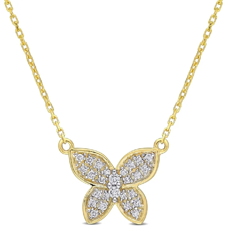 Coiled cord necklaces-Miadora 10k Yellow Gold 1/8ct TDW Diamond Butterfly Station Cluster Necklace