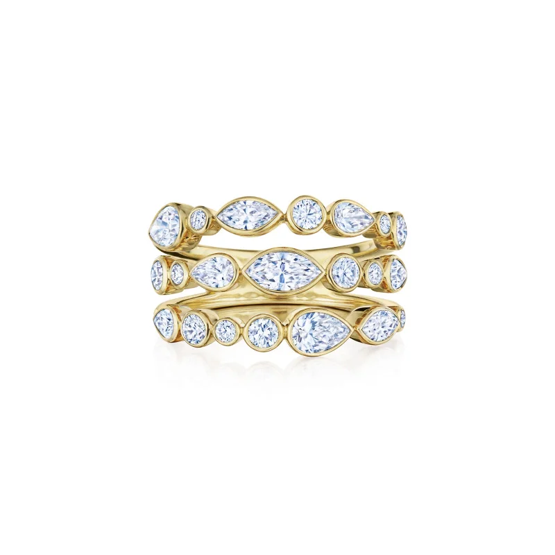 Topaz stone engagement rings-Portofino Three-Row Ring with Mixed Shape Diamonds