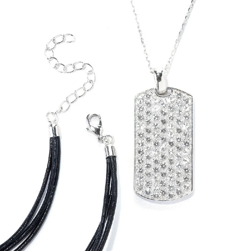 Leaf motif necklaces-Sterling Silver Pave White Topaz Necklace with Chain and Cord