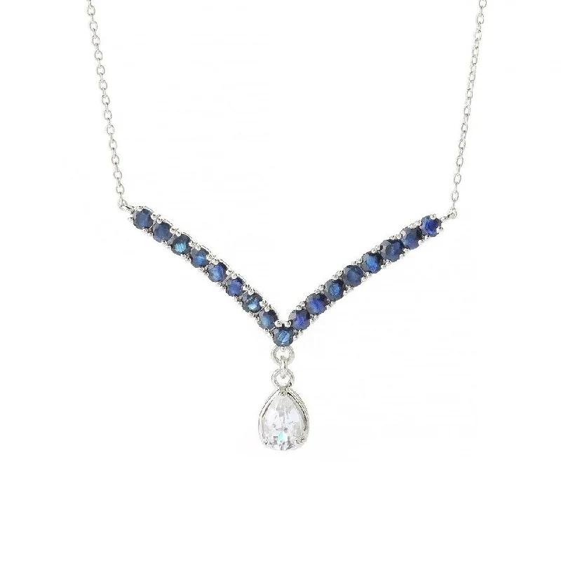 Baroque pearl necklaces-SS/ 1.1ctw White Topaz & 2.3ctw Blue Sapphire Gemstone Y- Shape Necklace