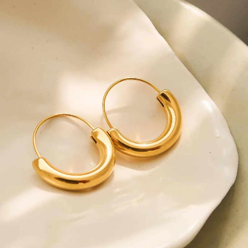 Solid ring earrings-Mackenzie Non-Tarnish U-Shape Gold Hoop Earring