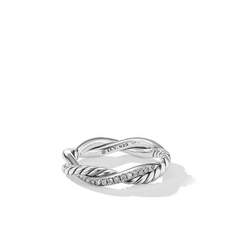 Woven cord engagement rings-Petite Infinity Band Ring in Sterling Silver with Pave Diamonds