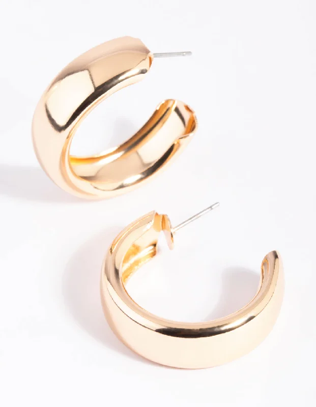 Topaz stone earrings-Gold Chubby Medium Hoop Earrings