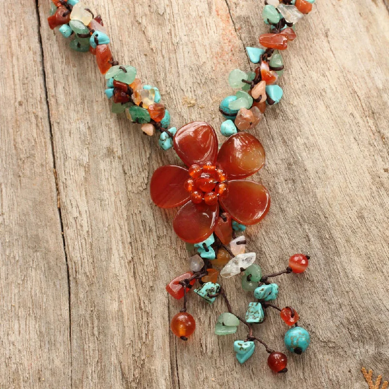 Half moon necklaces-Handmade Agate and Carnelian Summer Flower Multicolor Floral Pattern Necklace (Thailand)