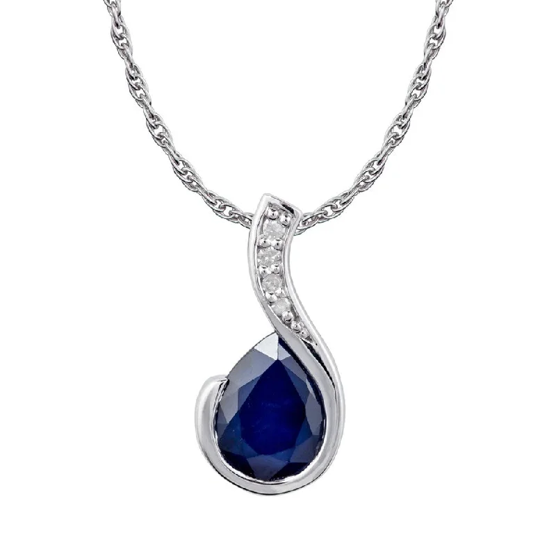 Radiant pearl necklaces-Viducci 10k White Gold Genuine Pear-Shape Sapphire and Diamond Drop Pendant Necklace