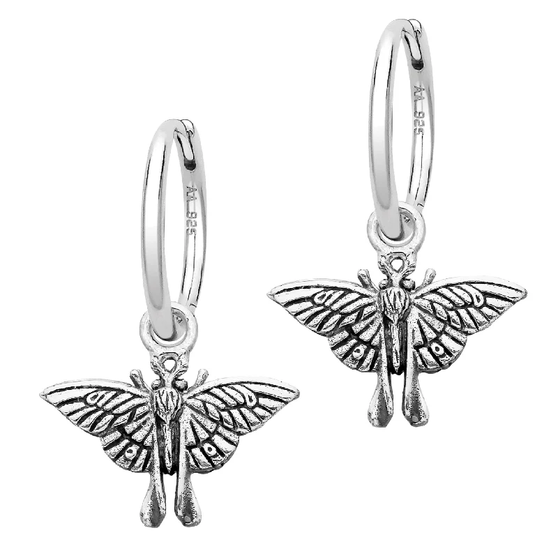 Sleek stud earrings-LUNA MOTH - Sterling Silver Hoops