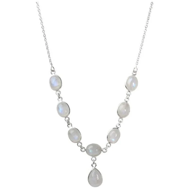 Vine braid necklaces-925 Sterling Silver Rainbow Moonstone Y-Shape Necklace