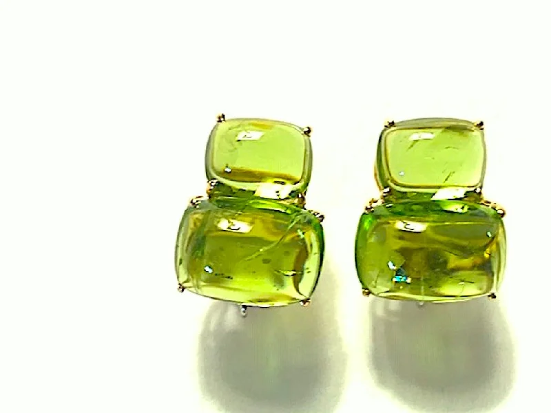 Vintage clip earrings-18Kt Yellow Gold Cushion Cut Cabochon Peridot Earrings