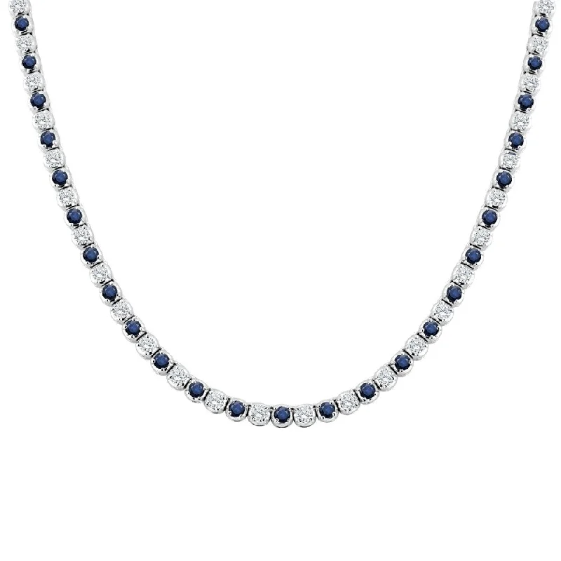 Light filigree necklaces-Auriya 14K Gold Blue Sapphire and Diamond Tennis Necklace