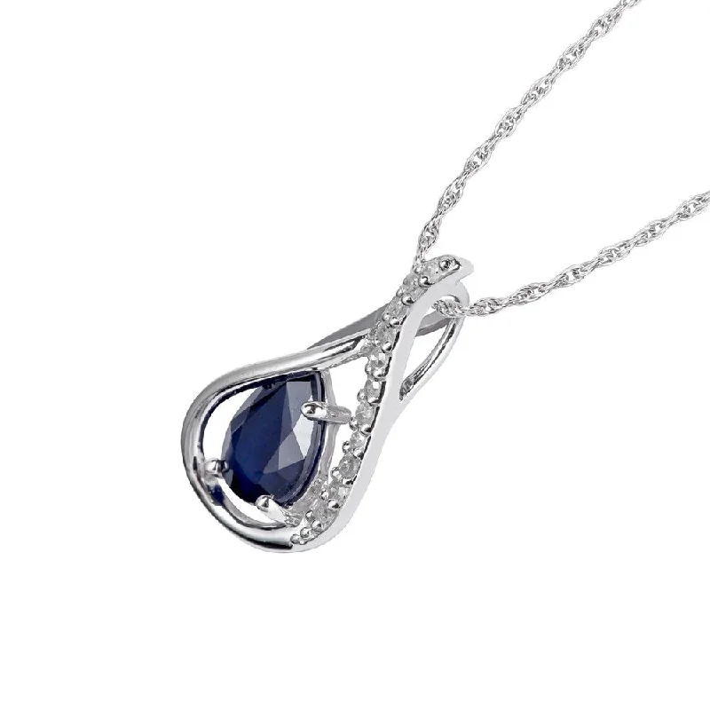 Cedar wood necklaces-Viducci 10k White Gold Genuine Pear-shape Sapphire and Diamond Halo Drop Pendant Necklace