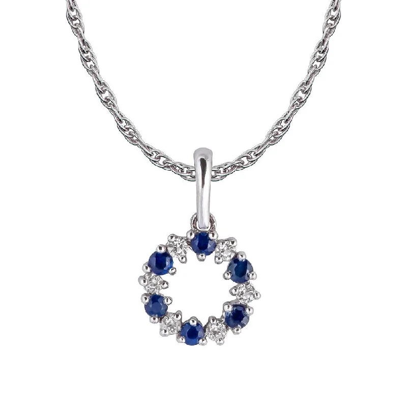 Floating gem necklaces-Viducci 10k White Gold Genuine Sapphire and White Topaz Petite Circle Pendant Necklace