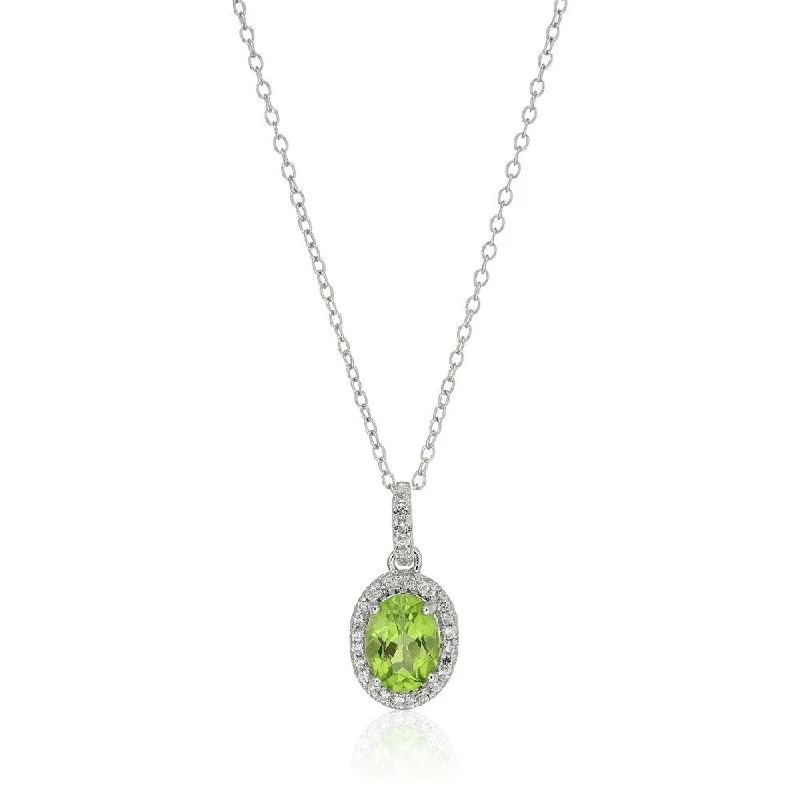 Coiled cord necklaces-Sterling Silver Oval Peridot and White Topaz Pendant Necklace, 18"