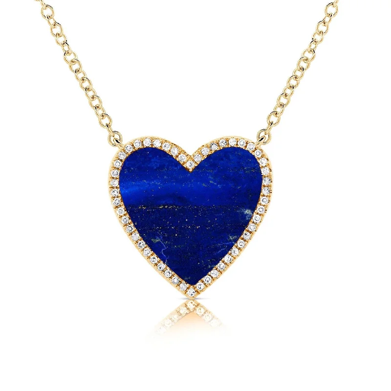 Mystic eye necklaces-Joelle Lapis & Diamond Pave Heart Necklace 14K Gold