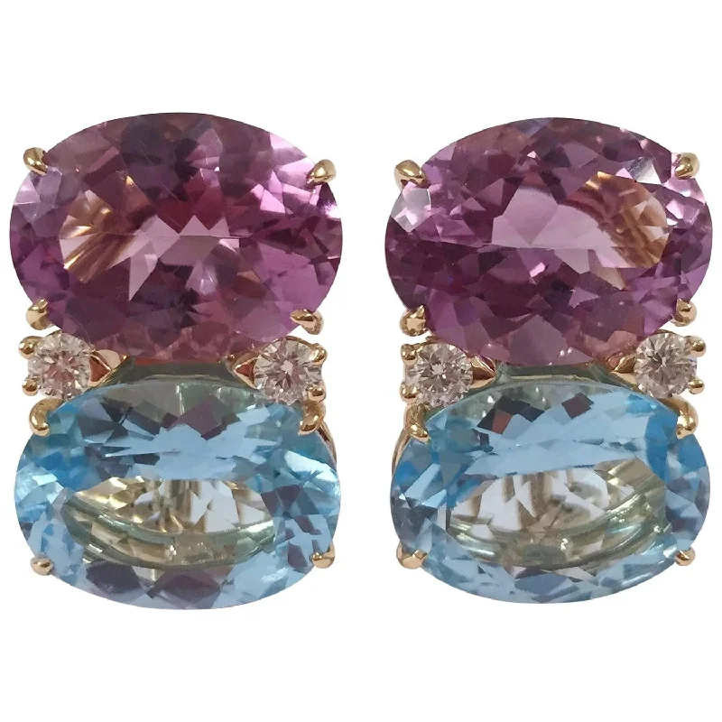 Flat badge earrings-Grande GUM DROP™ earrings With Amethyst and Blue Topaz and Diamonds