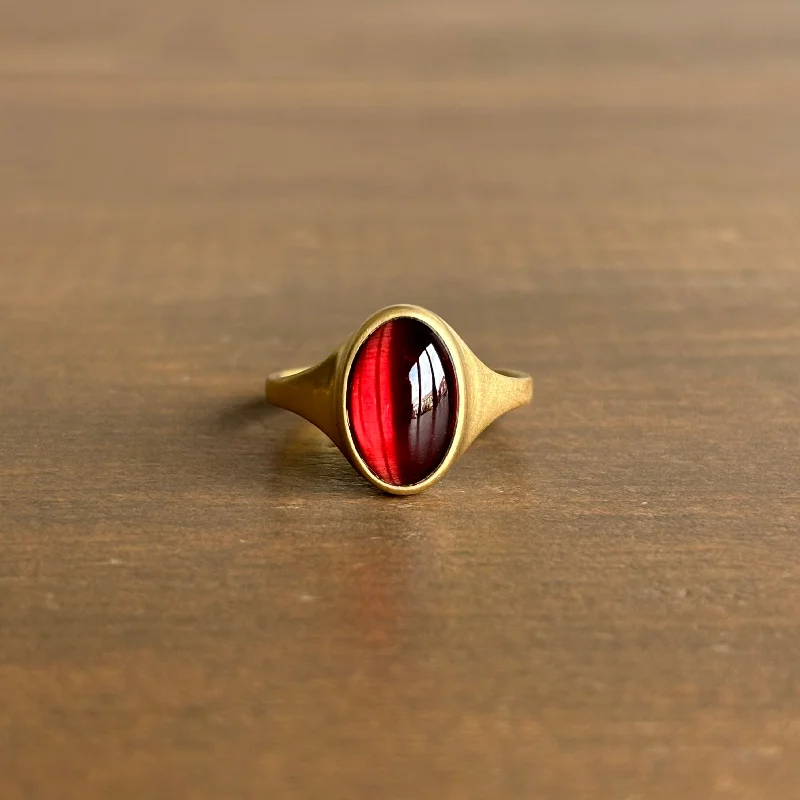 Small Oval Garnet Cabochon Cast Ring