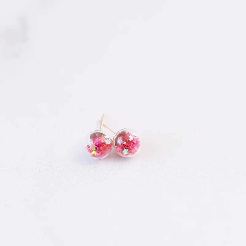 Twine bead earrings-Raspberry Red | Mini Star Confetti Stud Earrings