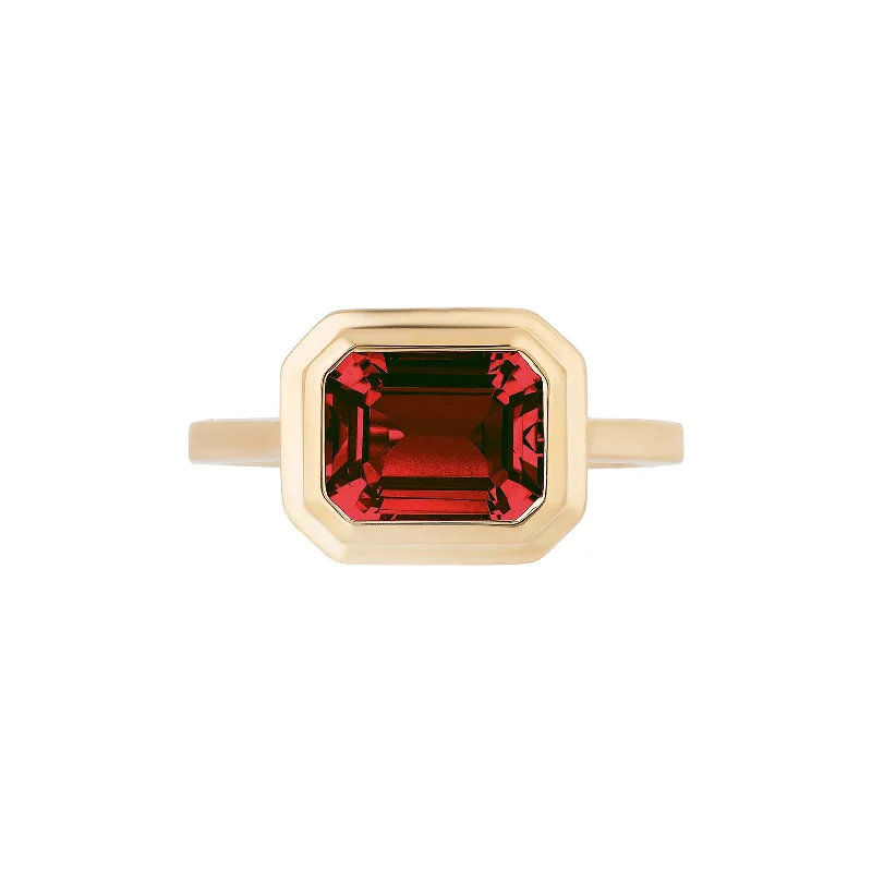 Wide geometric engagement rings-Garnet Manhattan Ring