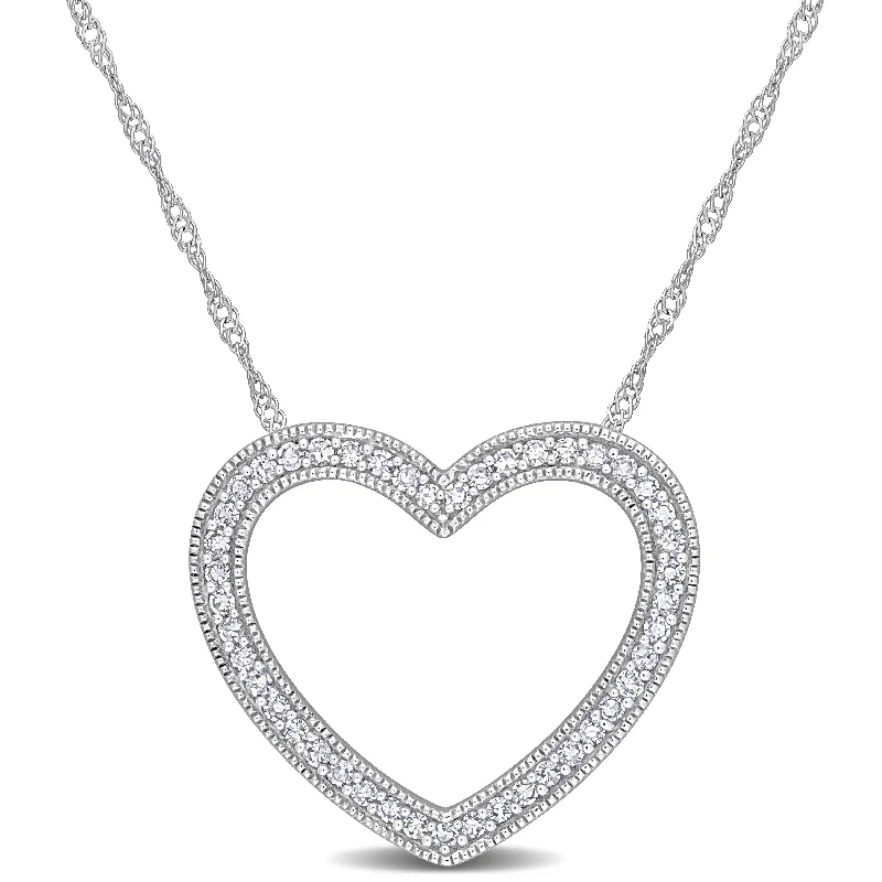 Tribal tassel necklaces-Miadora 14k White Gold 1/4ct TDW Diamond Open Heart Necklace