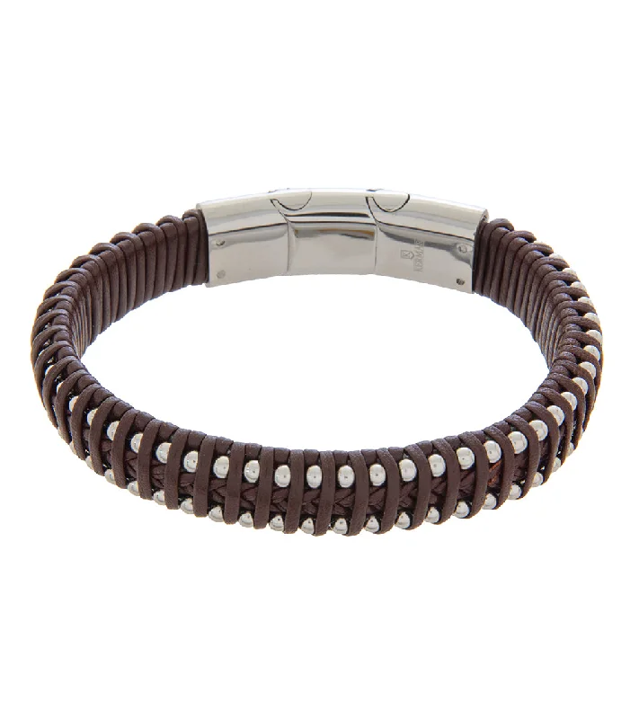 Pure link bangles-Mens Bracelet 19-21cm Steel Brown Leather Medium and extender