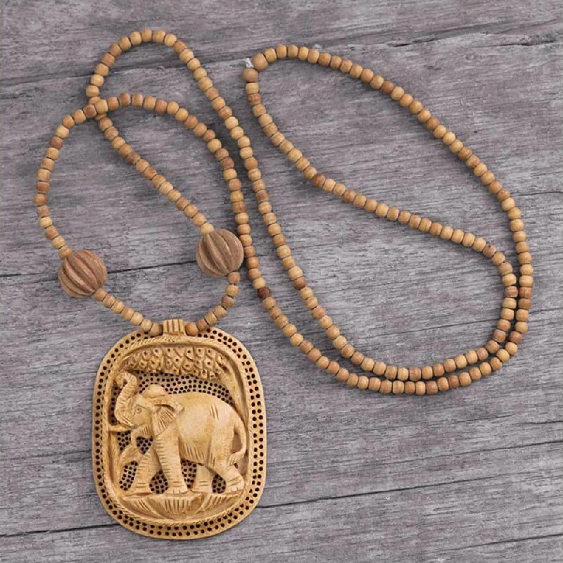 Ruby pendant necklaces-Kadam Wood 'Elephant Realm' Necklace