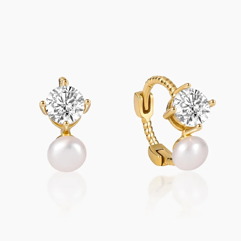 Surf motif earrings-Pearl CZ Huggies Earring in Sterling Silver