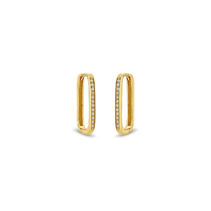 Polished bead earrings-14k Pavé Diamond Thick Large Oval Hinge Hoops