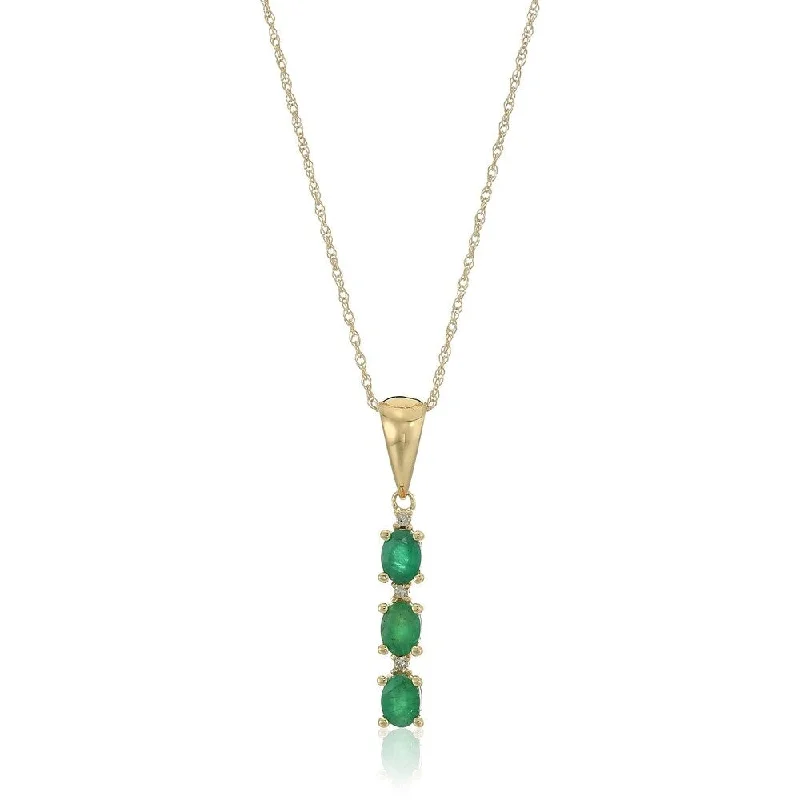 Topaz drop necklaces-10k Yellow Gold Genuine Emerald & Diamond Pendant Necklace, 18"