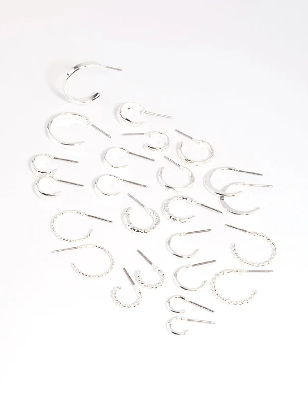 Thin threader earrings-Silver Hoop Earring 12-Pack