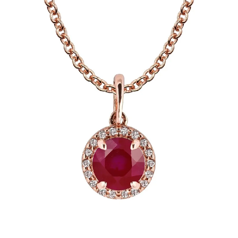 Faith charm necklaces-Viducci 10k Rose Gold Genuine Round Ruby and White Topaz Halo Pendant Necklace